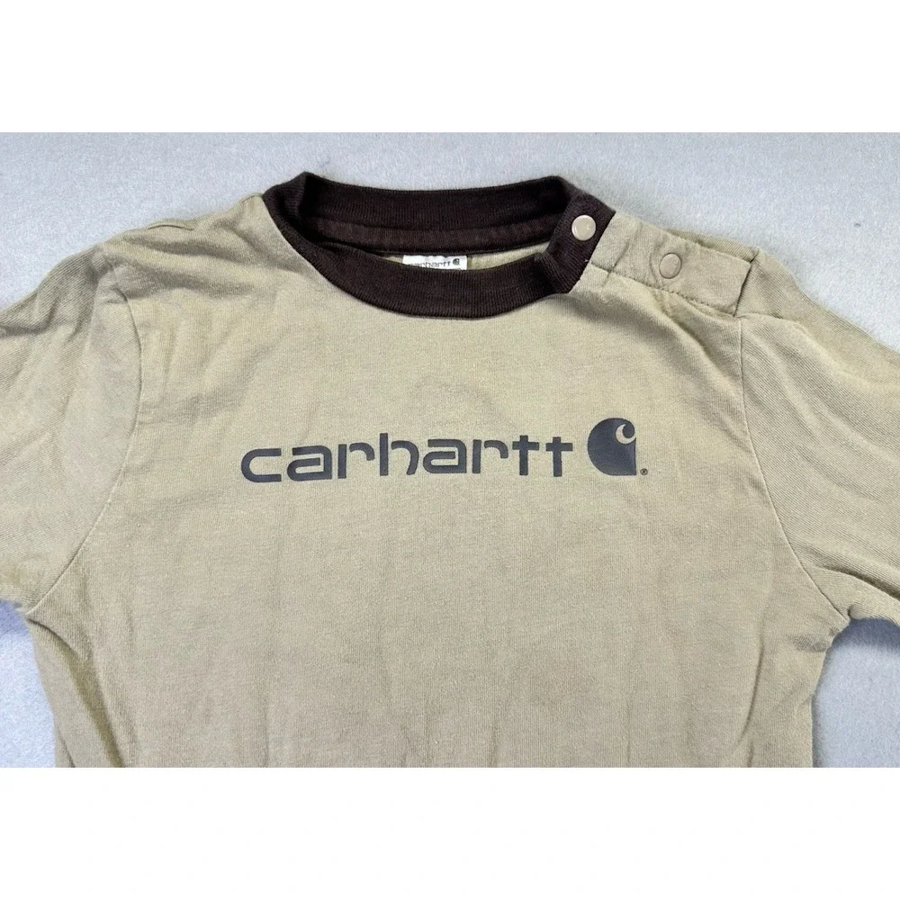 Carhartt Baby Sleeper Outfit Brown Logo 24 Months Snap Long Sleeves